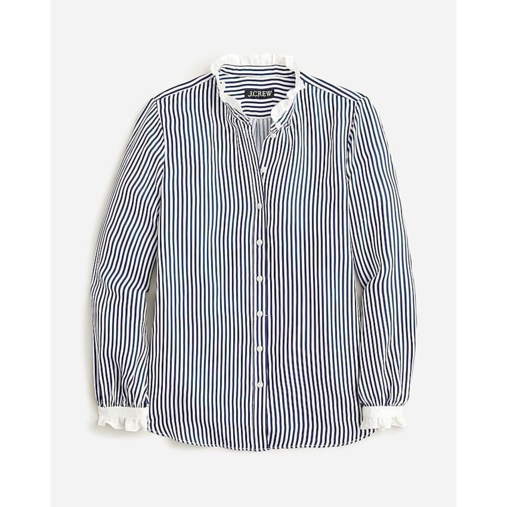 J.Crew Drapey Ruffle-Trim Cupro Blend Shirt in Stripe Size Medium